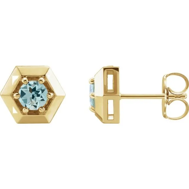 14K Yellow Gold Natural Aquamarine Geometric Earrings