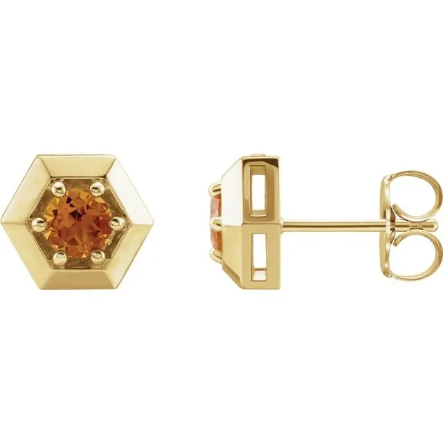 14K Yellow Gold Natural Citrine Geometric Earrings