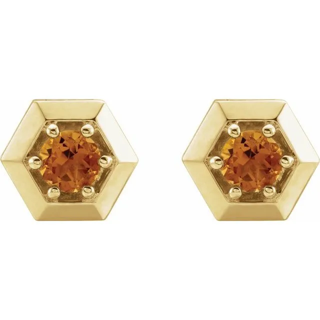 14K Yellow Gold Natural Citrine Geometric Earrings
