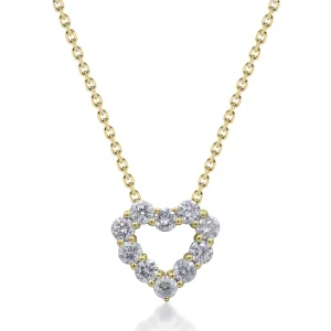 14k Yellow Gold Open Heart Diamond Pendant Necklace