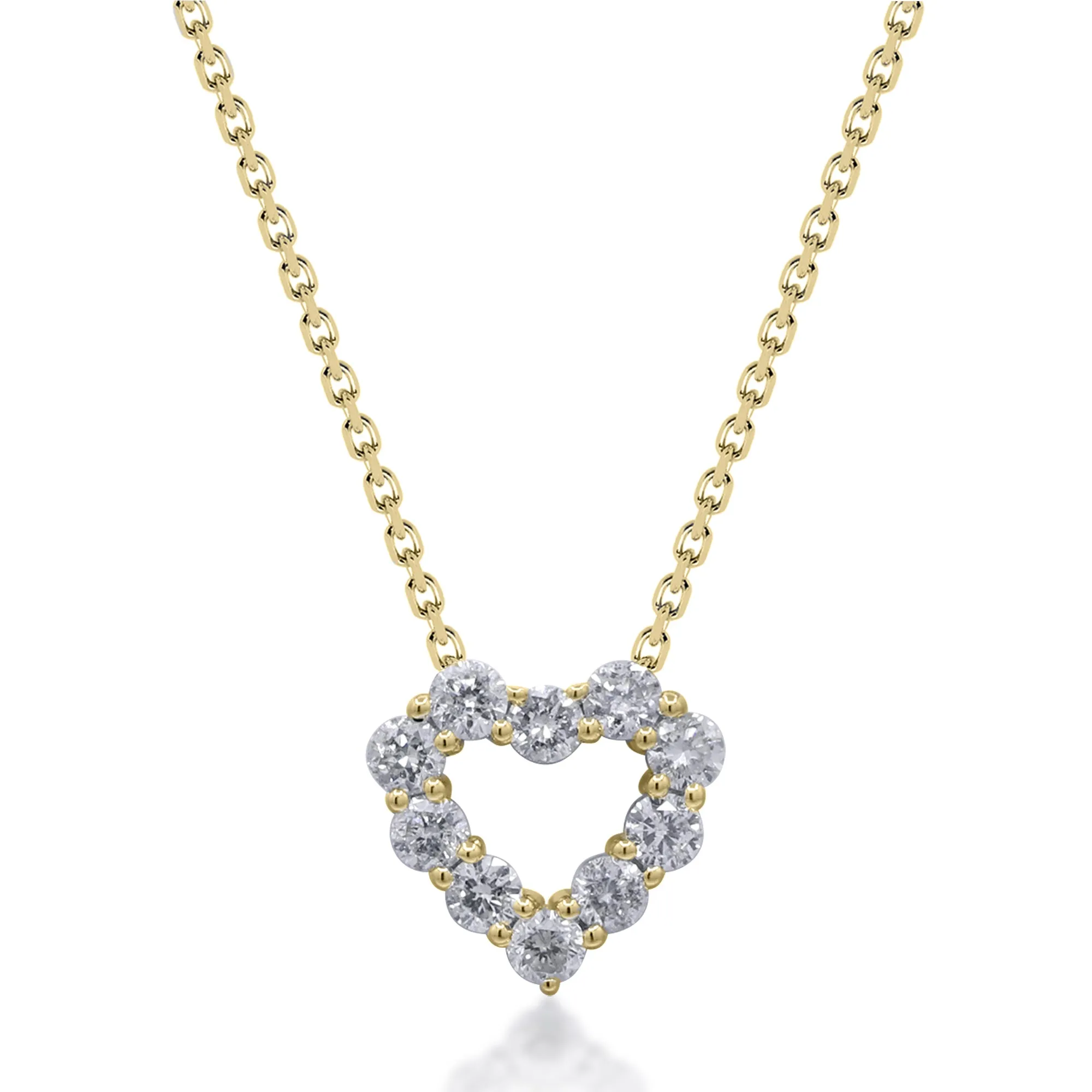 14k Yellow Gold Open Heart Diamond Pendant Necklace