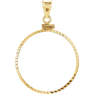 14k Yellow Gold Screw Top Diamond Cut Pendant Frame for 1/2 Ounce South African Rand Coin