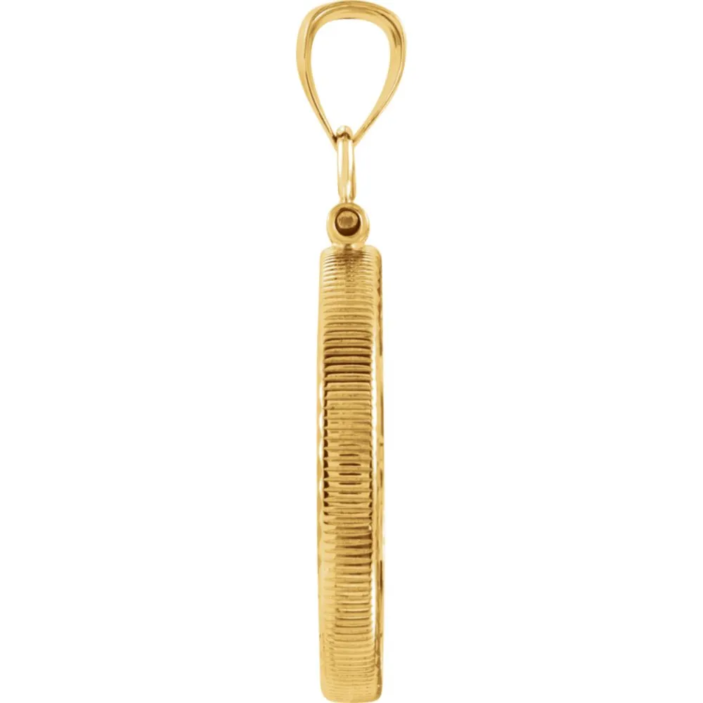14k Yellow Gold Screw Top Diamond Cut Pendant Frame for 1/4 Ounce South African Rand Coin