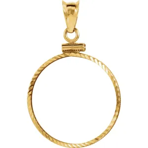 14k Yellow Gold Screw Top Diamond Cut Pendant Frame for 1/4 Ounce South African Rand Coin