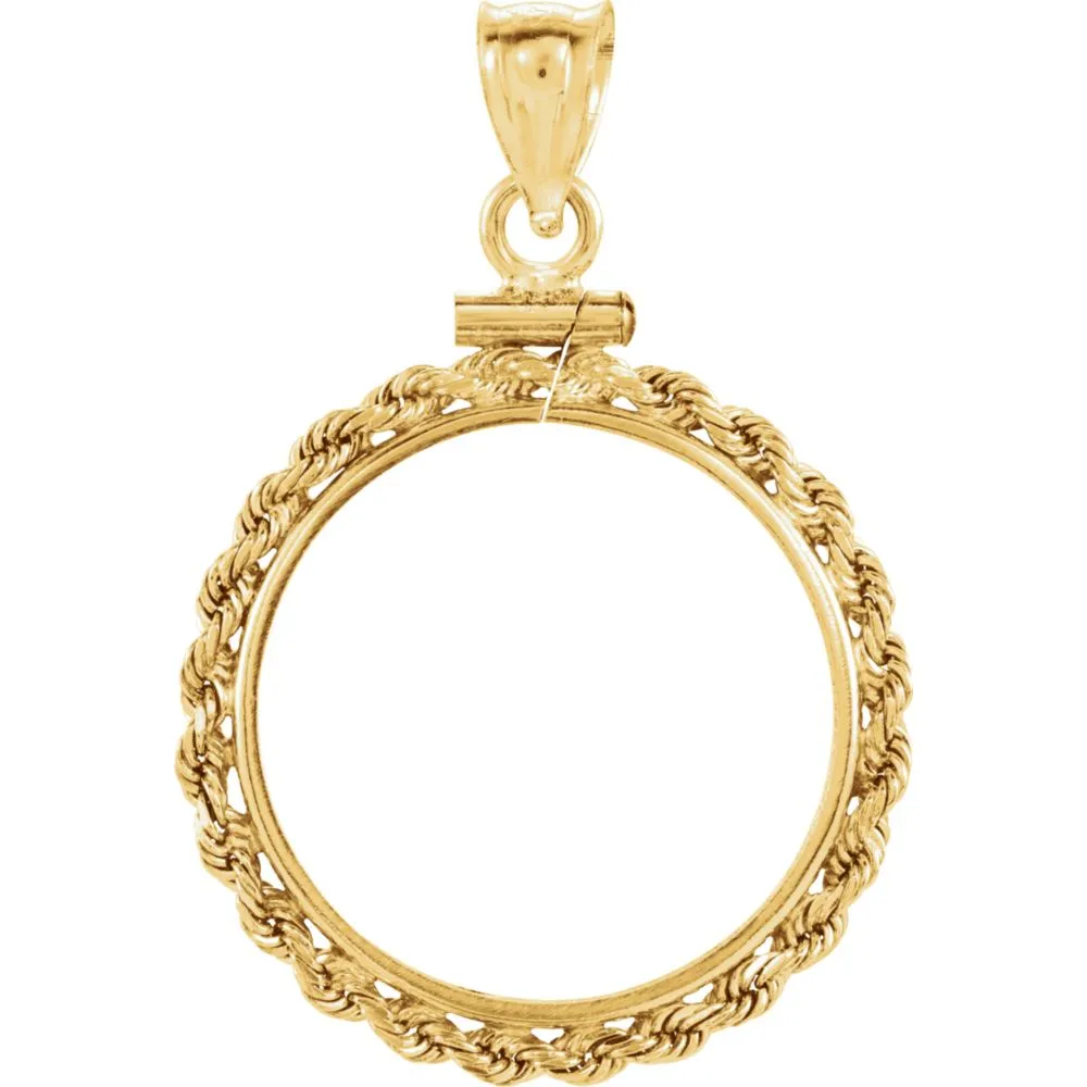 14k Yellow Gold Screw Top Rope Frame Pendant for U.S. $5.00 Coin