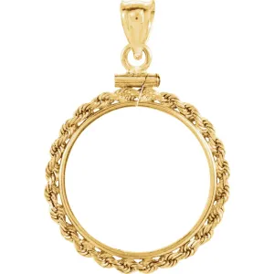 14k Yellow Gold Screw Top Rope Frame Pendant for U.S. $5.00 Coin