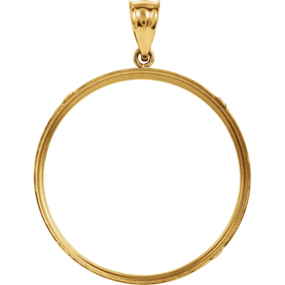 14k Yellow Gold Tab Back Frame Pendant for 1 Ounce American Eagle or 1 Ounce South African Rand (Krugerrand) Coin
