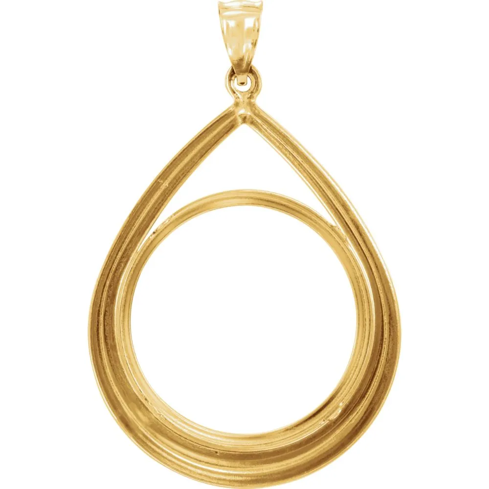 14k Yellow Gold Tab Back Frame Pendant for 1/2 Ounce American Eagle or 1/2 Ounce South African Rand Coin