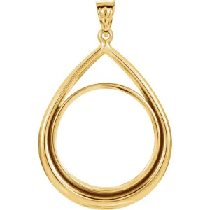 14k Yellow Gold Tab Back Frame Pendant for 1/2 Ounce American Eagle or 1/2 Ounce South African Rand Coin