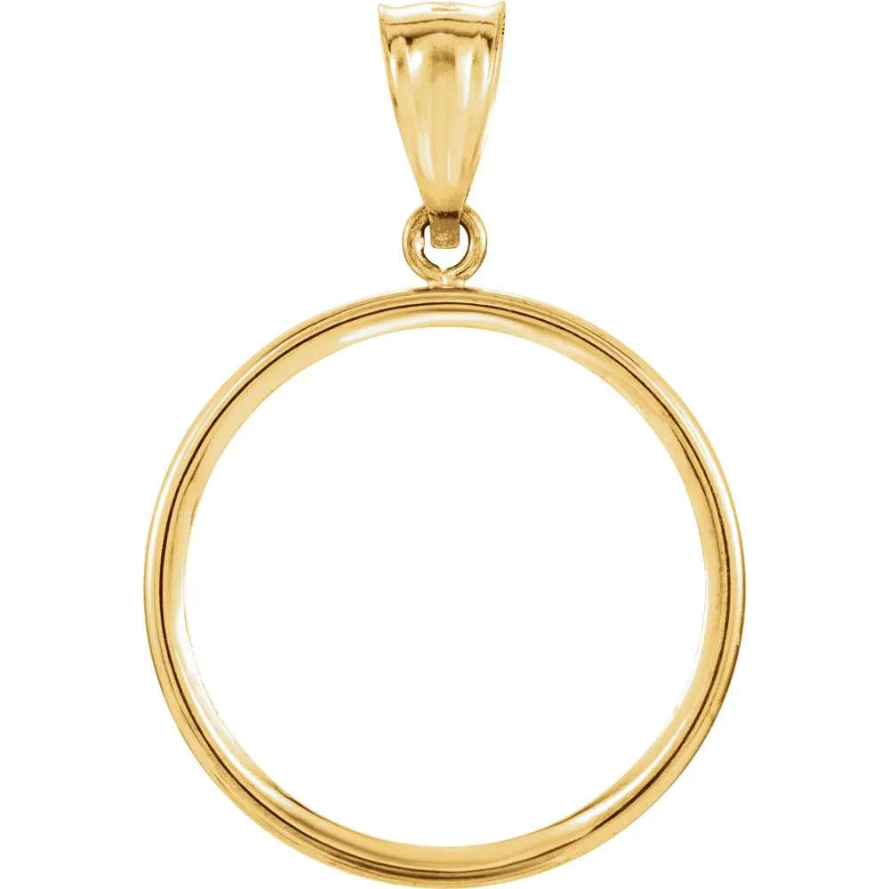 14k Yellow Gold Tab Back Frame Pendant for 1/4 Ounce American Eagle, 1/4 Ounce South African Rand, or 1/4 Ounce Chinese Panda Coin