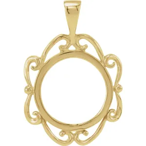 14k Yellow Gold Tab Back Scroll Frame Pendant for U.S. $1.00 Type 1 or 2 Peso Coin