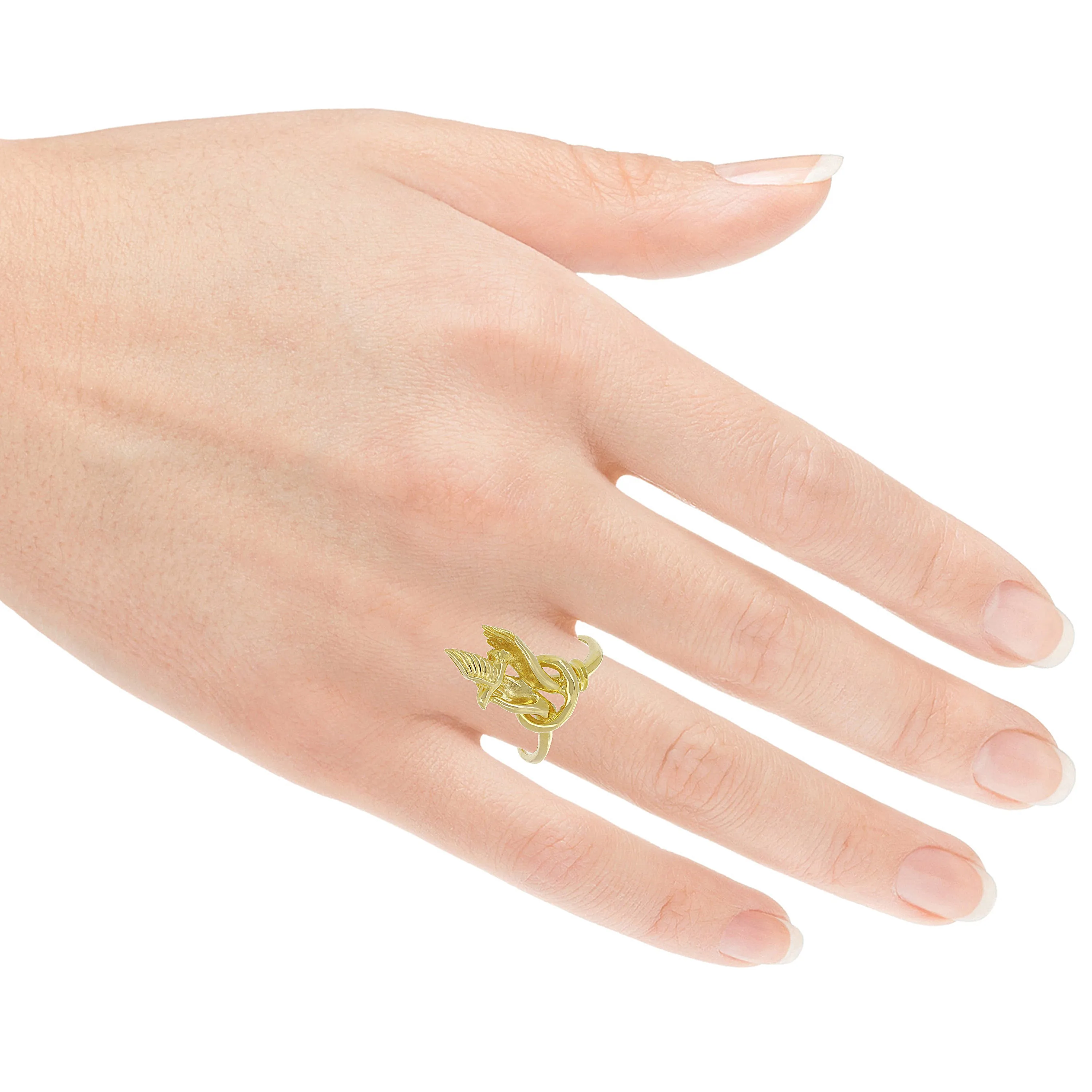 14k Yellow White or Rose Gold Hands Holding a Dove Ring Sizes 5-10