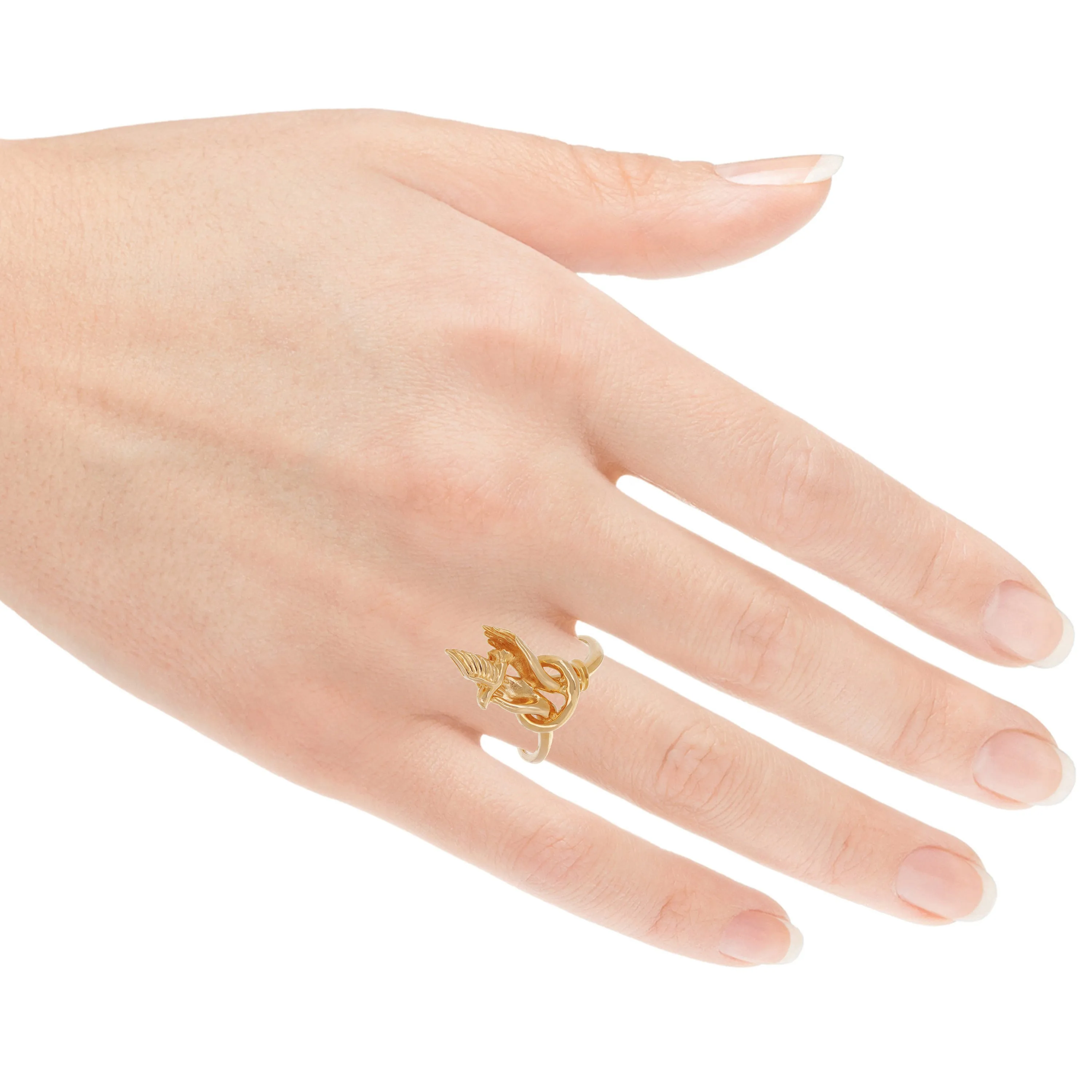14k Yellow White or Rose Gold Hands Holding a Dove Ring Sizes 5-10