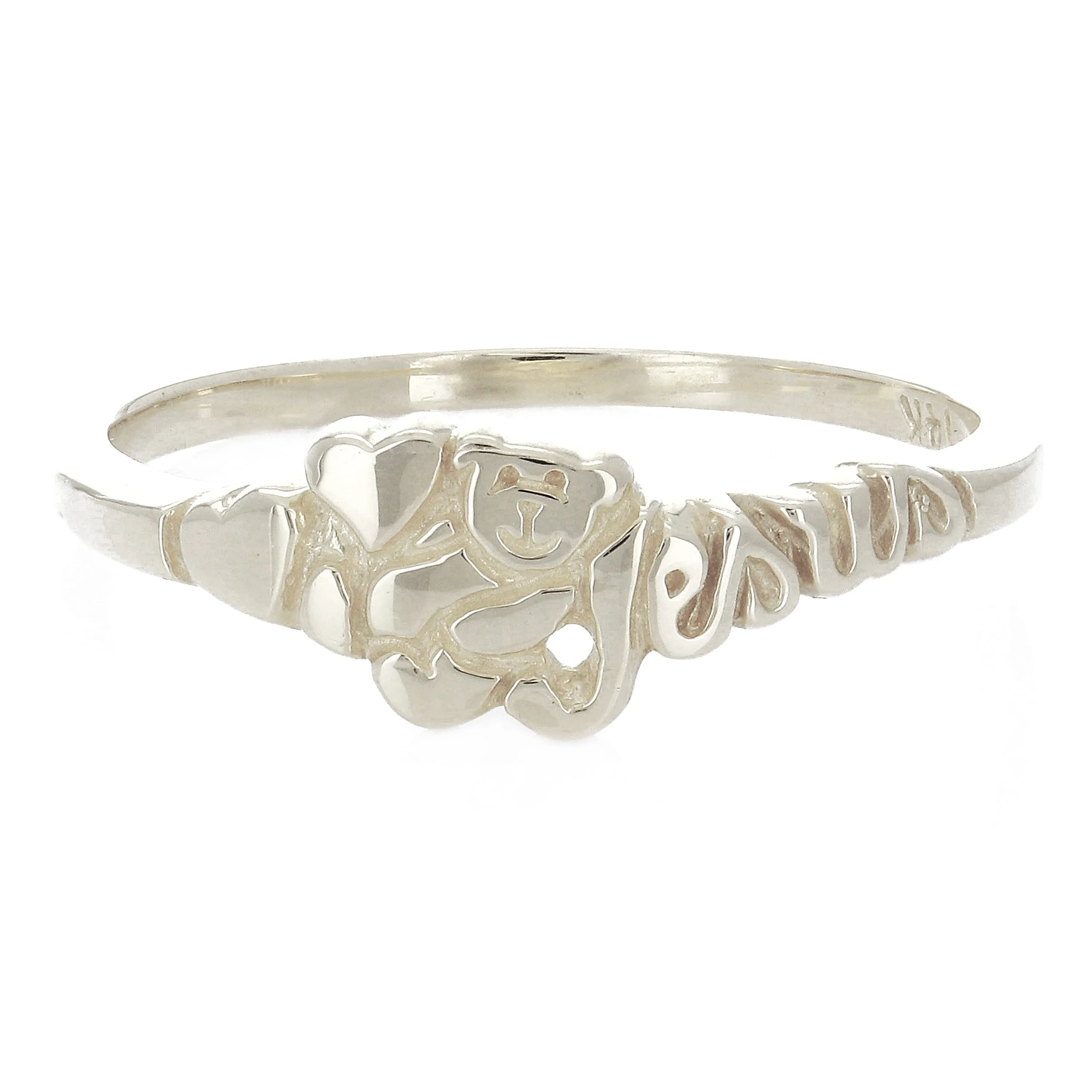 14k Yellow White or Rose Gold Hearts Jesus Teddy Bear Ring Sizes 5-10