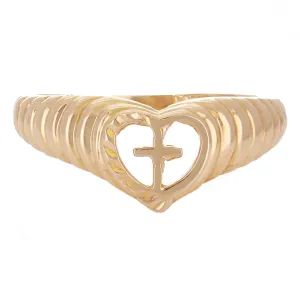 14k Yellow White or Rose Gold Solid Love Open Heart Cross Ring Sizes 5-9