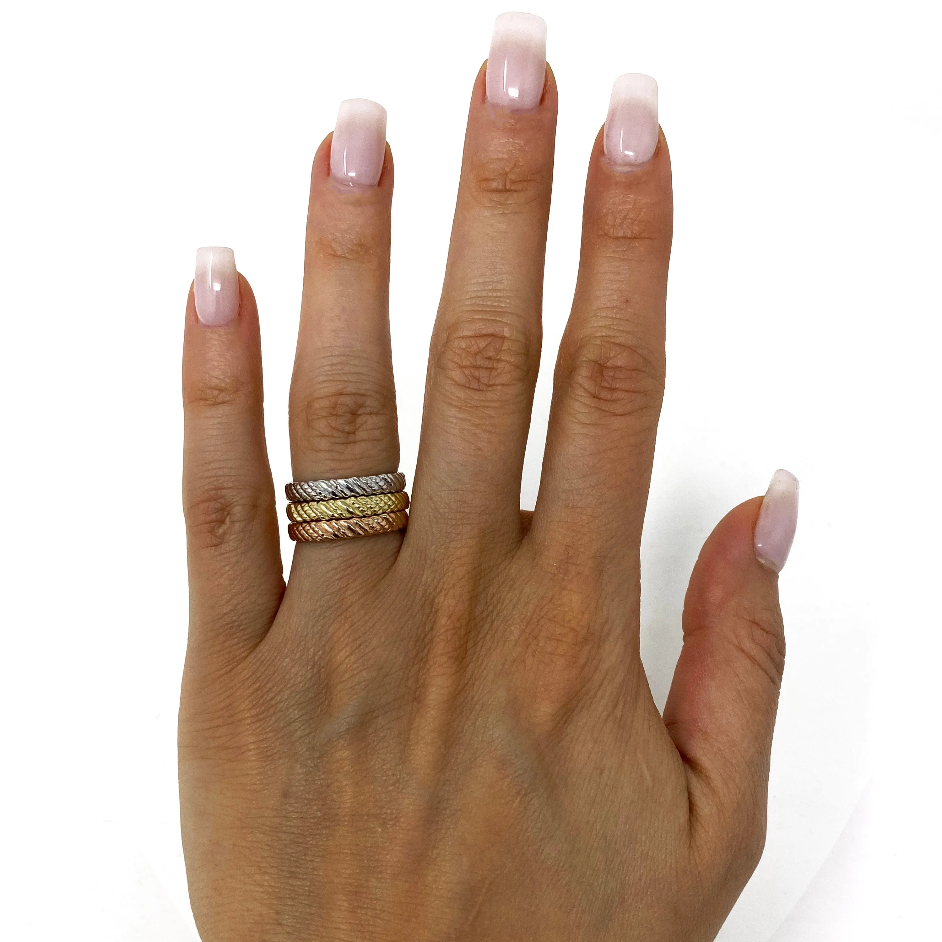 14k Yellow White or Rose Gold Twist Pattern Ring