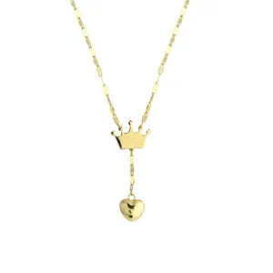 14kt Yellow Gold Crown and Puffed Heart Lariat Necklace