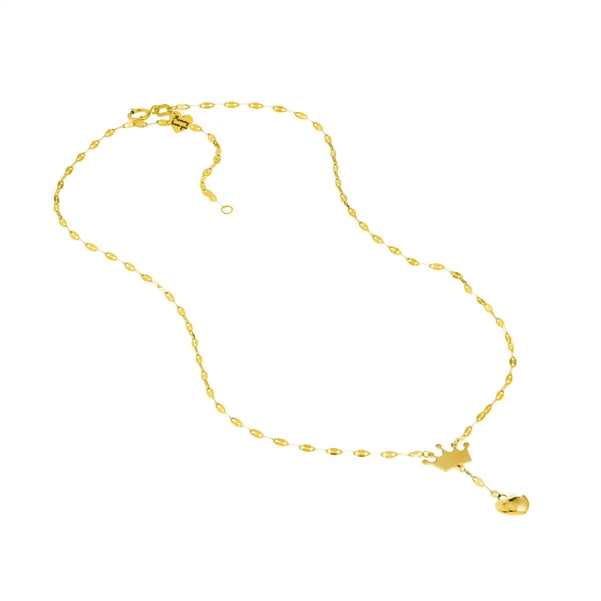 14kt Yellow Gold Crown and Puffed Heart Lariat Necklace