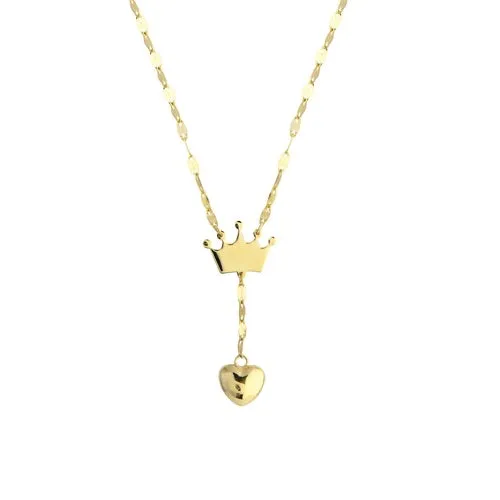 14kt Yellow Gold Crown and Puffed Heart Lariat Necklace