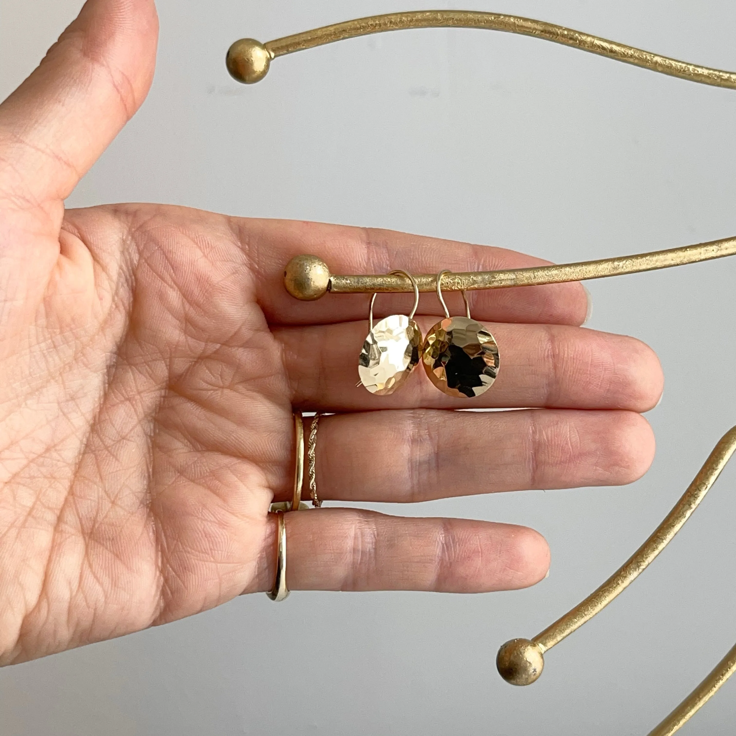 14KT Yellow Gold Hammered Disc Drop Earrings
