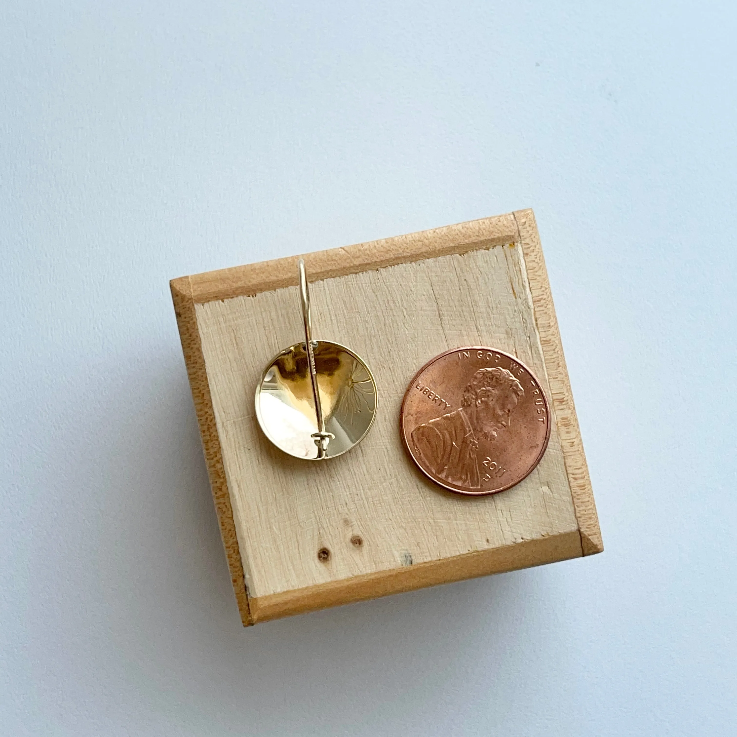 14KT Yellow Gold Hammered Disc Drop Earrings