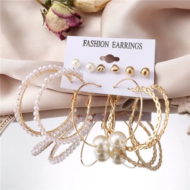 17KM Vintage Pearl Earrings For Women Big Gold Cross Set of Earrings Long Tassel Butterfly Dangle Drop Earrings 2022 Jewelry