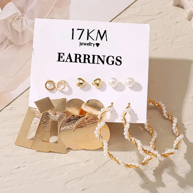 17KM Vintage Pearl Earrings For Women Big Gold Cross Set of Earrings Long Tassel Butterfly Dangle Drop Earrings 2022 Jewelry