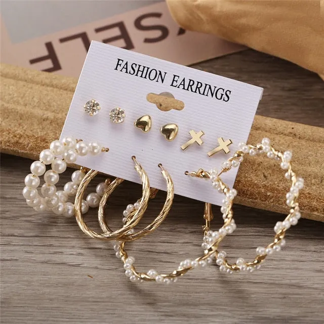 17KM Vintage Pearl Earrings For Women Big Gold Cross Set of Earrings Long Tassel Butterfly Dangle Drop Earrings 2022 Jewelry