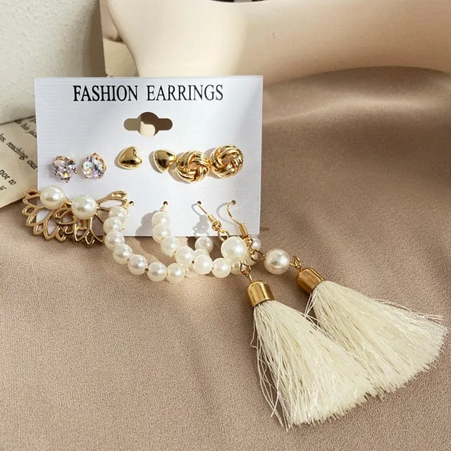 17KM Vintage Pearl Earrings For Women Big Gold Cross Set of Earrings Long Tassel Butterfly Dangle Drop Earrings 2022 Jewelry