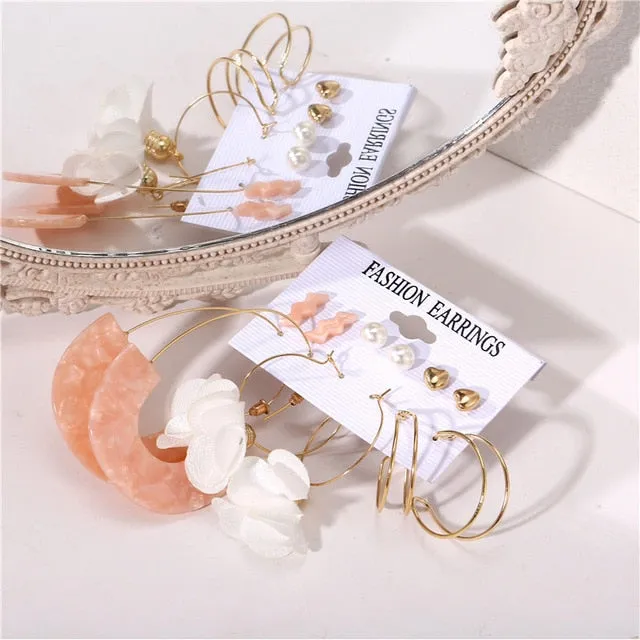17KM Vintage Pearl Earrings For Women Big Gold Cross Set of Earrings Long Tassel Butterfly Dangle Drop Earrings 2022 Jewelry