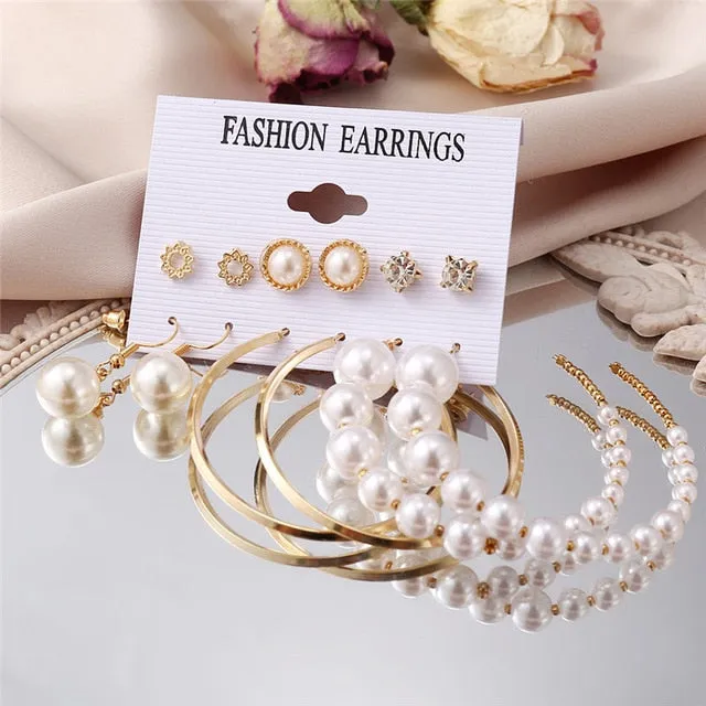 17KM Vintage Pearl Earrings For Women Big Gold Cross Set of Earrings Long Tassel Butterfly Dangle Drop Earrings 2022 Jewelry