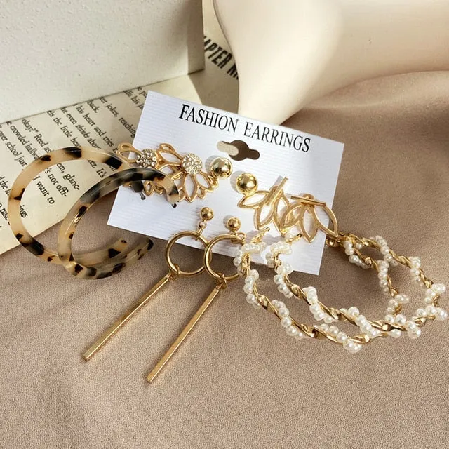17KM Vintage Pearl Earrings For Women Big Gold Cross Set of Earrings Long Tassel Butterfly Dangle Drop Earrings 2022 Jewelry