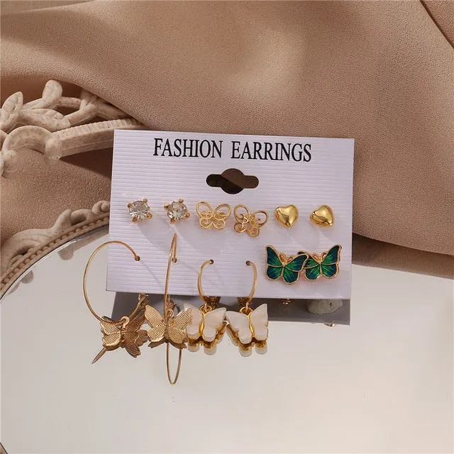 17KM Vintage Pearl Earrings For Women Big Gold Cross Set of Earrings Long Tassel Butterfly Dangle Drop Earrings 2022 Jewelry