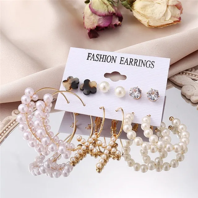 17KM Vintage Pearl Earrings For Women Big Gold Cross Set of Earrings Long Tassel Butterfly Dangle Drop Earrings 2022 Jewelry