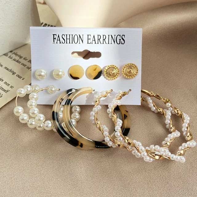 17KM Vintage Pearl Earrings For Women Big Gold Cross Set of Earrings Long Tassel Butterfly Dangle Drop Earrings 2022 Jewelry