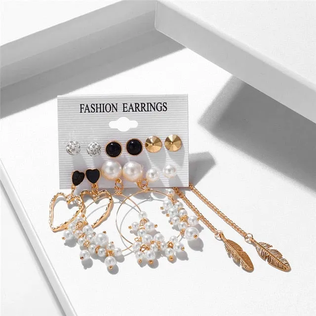 17KM Vintage Pearl Earrings For Women Big Gold Cross Set of Earrings Long Tassel Butterfly Dangle Drop Earrings 2022 Jewelry