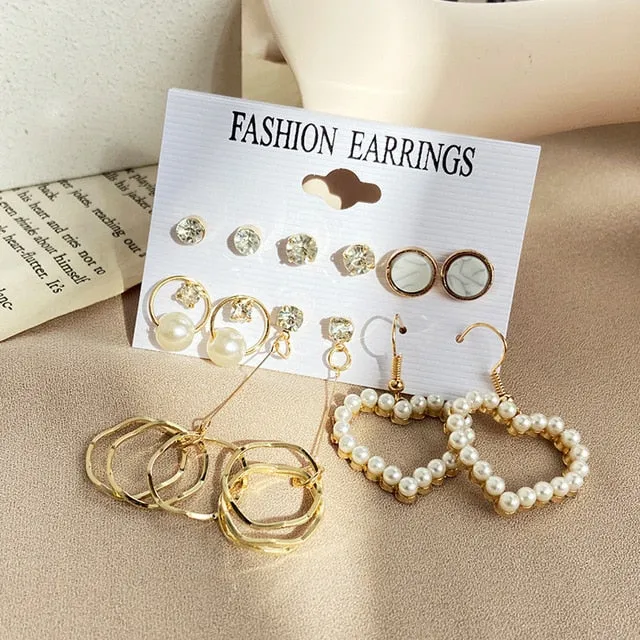 17KM Vintage Pearl Earrings For Women Big Gold Cross Set of Earrings Long Tassel Butterfly Dangle Drop Earrings 2022 Jewelry