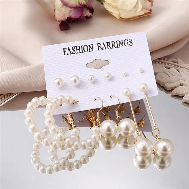 17KM Vintage Pearl Earrings For Women Big Gold Cross Set of Earrings Long Tassel Butterfly Dangle Drop Earrings 2022 Jewelry