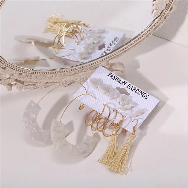 17KM Vintage Pearl Earrings For Women Big Gold Cross Set of Earrings Long Tassel Butterfly Dangle Drop Earrings 2022 Jewelry