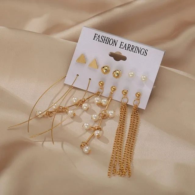 17KM Vintage Pearl Earrings For Women Big Gold Cross Set of Earrings Long Tassel Butterfly Dangle Drop Earrings 2022 Jewelry