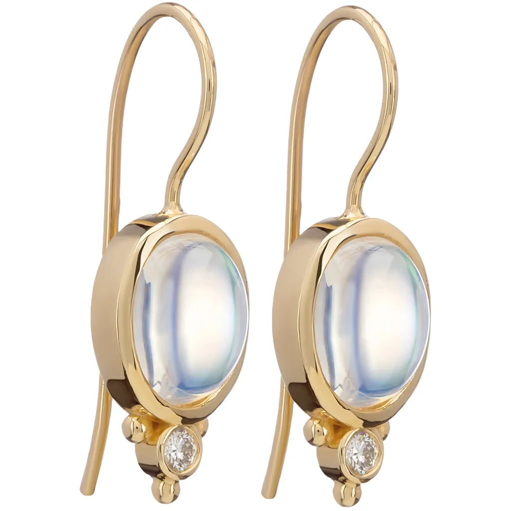 18 Karat Yellow Gold Moonstone and Diamond Drop Earrings