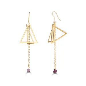 18K Gold-Plated and Garnet Double Triangle Dangle Earrings