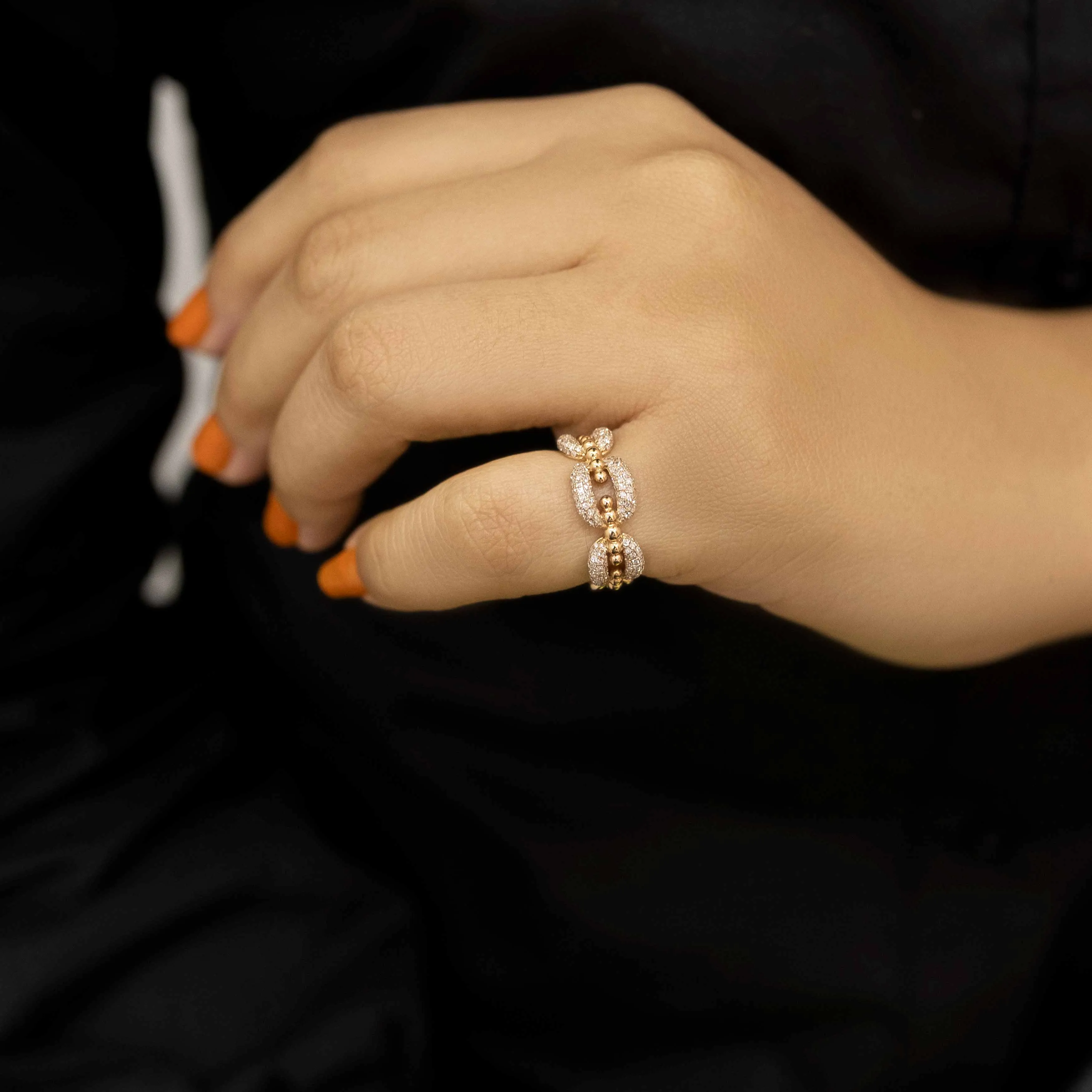 18K Rose Gold Diamond Gucci Link Ring