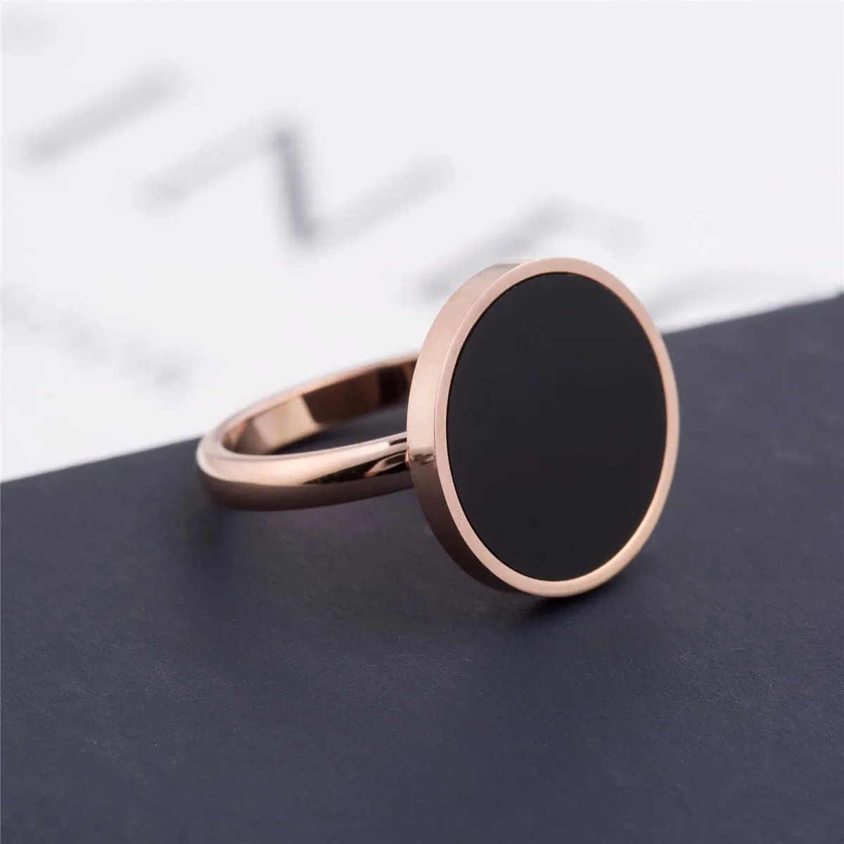 18K Rose Gold-Plated & Black Band Ring