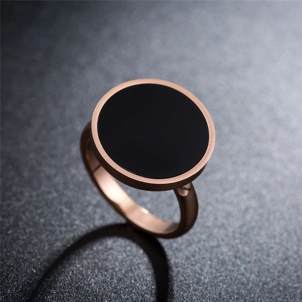18K Rose Gold-Plated & Black Band Ring