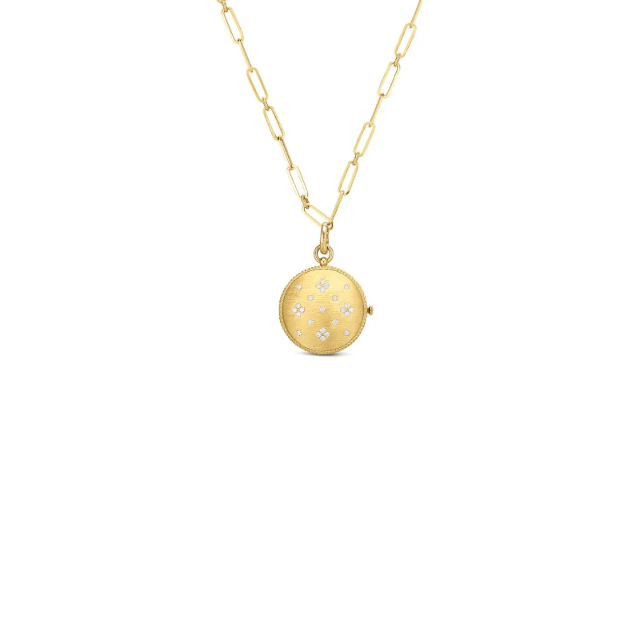 18K VENETIAN PRINCESS SATIN FINISH, DIAMOND ACCENT LOCKET ON CHAIN