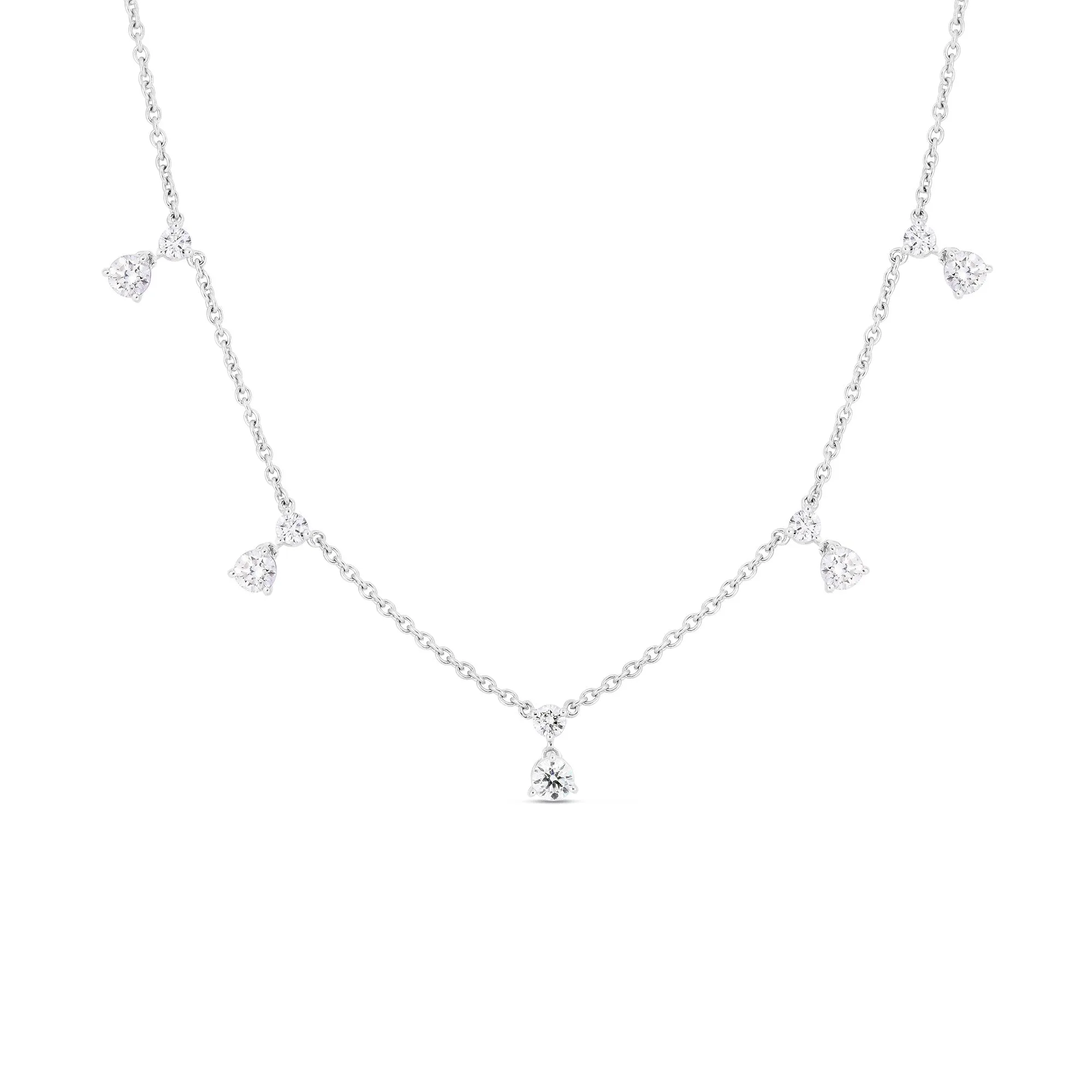 18K WHITE GOLD DIAMONDS BY THE INCH DANGLING 7 STATION NECKLACE