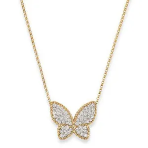 18K Yellow Gold Diamond Butterfly Pendant Necklace