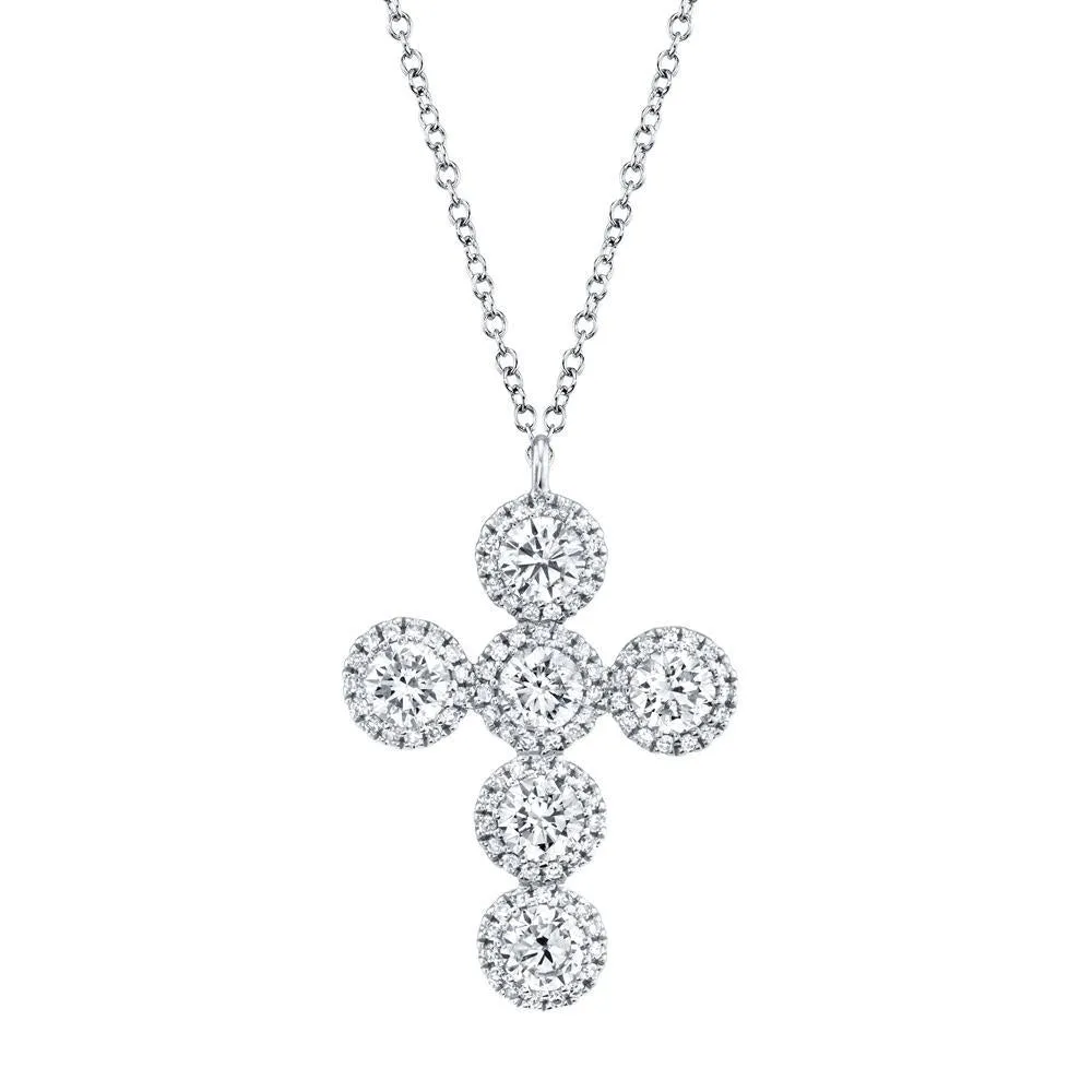 18kt White Gold Round Diamond Cross Pendant Necklace