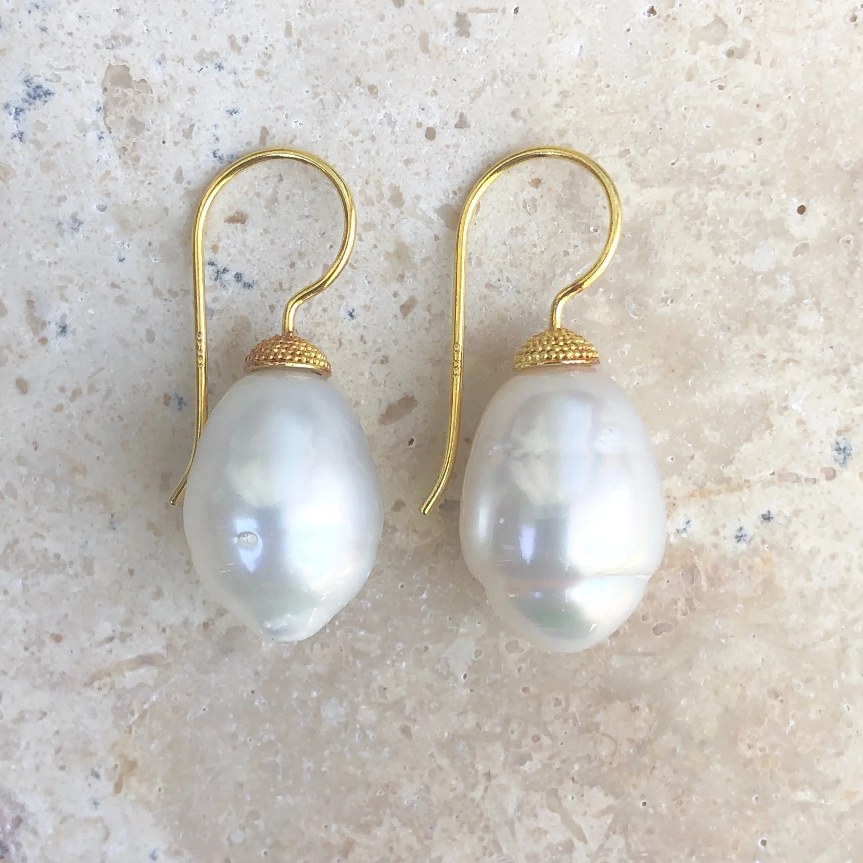 18KT Yellow Gold 11mm Paspaley South Sea Pearl Shepherd Hook Earrings